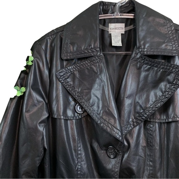 Chicos Lightweight Buttoned Rain Trench Windbreaker Jacket Black Size 0 / Small - Picture 4 of 7